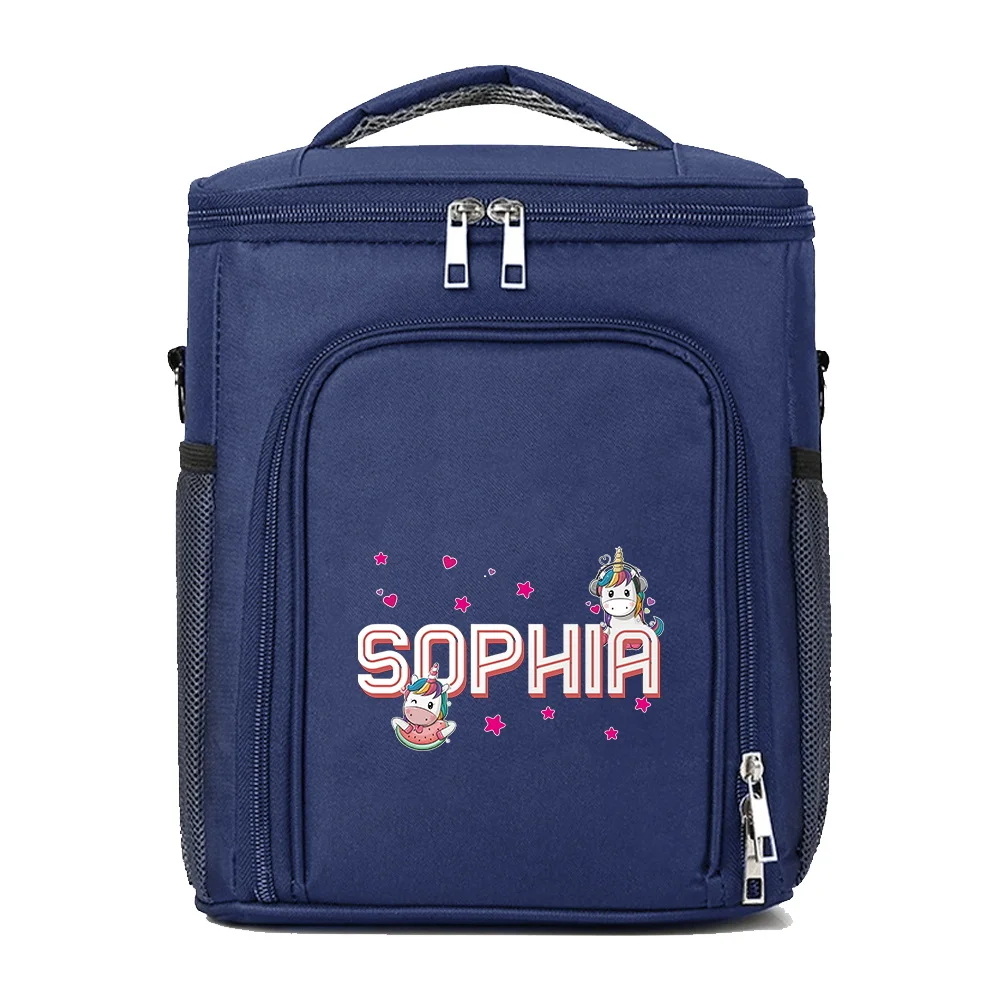 Customized Name Double Layer Lunch Bag Insulated Bento Bag Portable Large Capacity Double Layer Bento Bag Cartoon Series