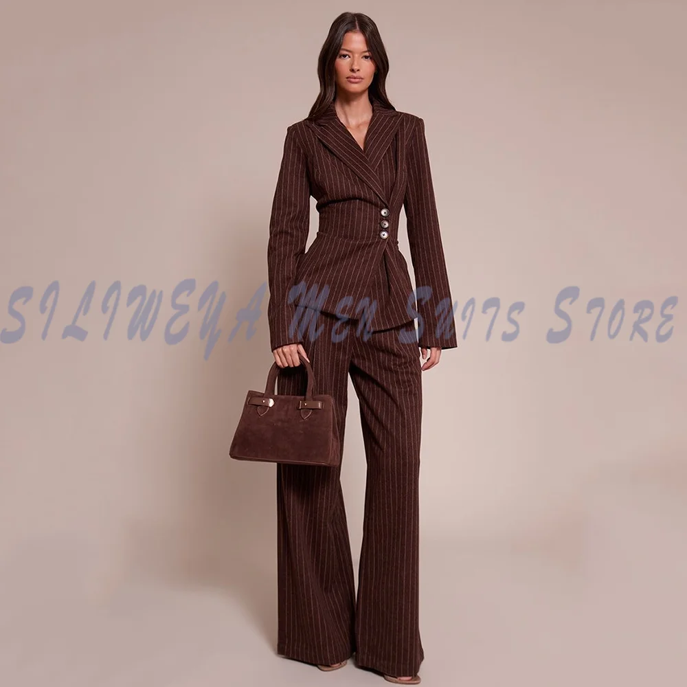 

Formal Women's Striped Suit Two-Piece Blazer Set Single Breasted Slim Fit Tuxedo For Wedding Party Office Lady Jacket+Pants