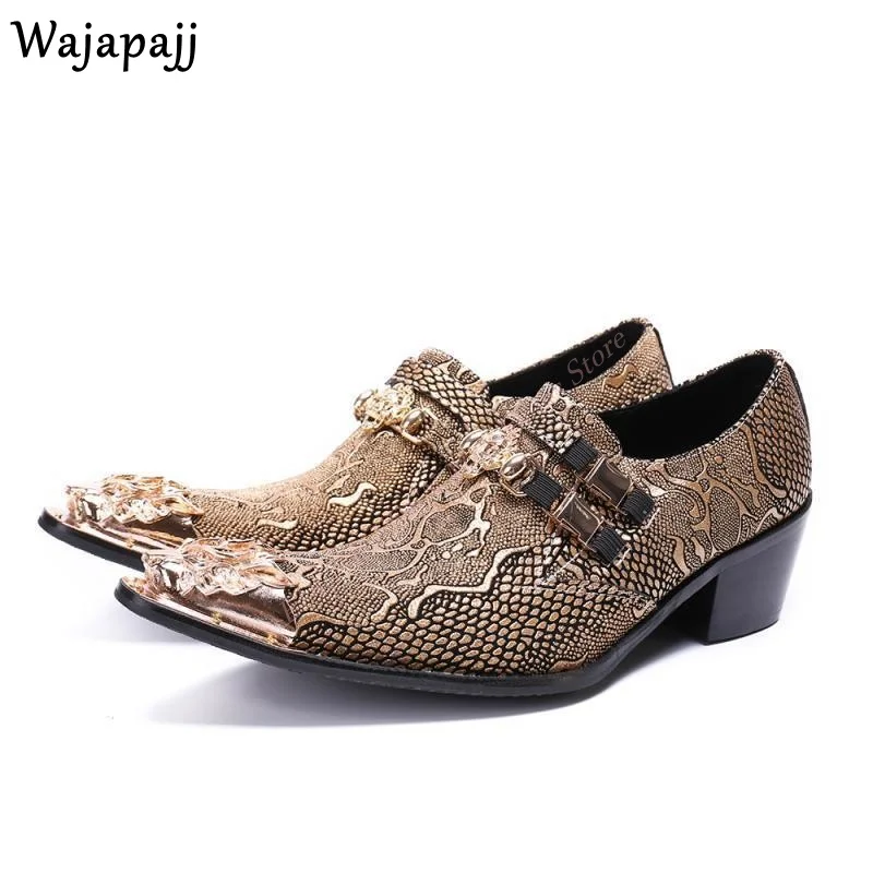 

Spring Autumn Men Retro Metal Pointed Toe Leather Shoes Crocodile Print Slip On Buckle Strap Men Party Wedding Leisure Shoes