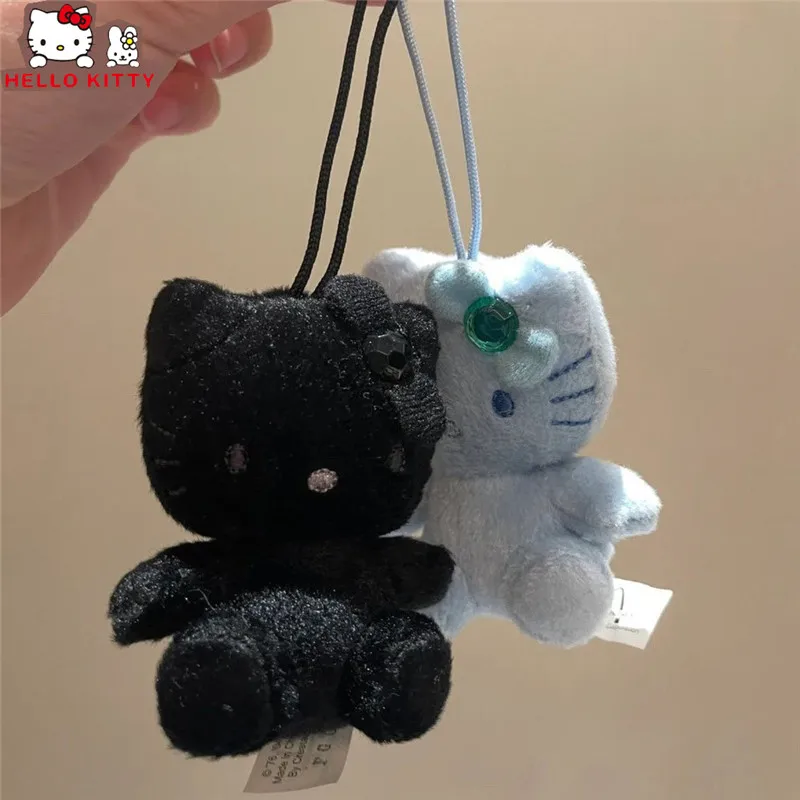 Kawaii Hello Kitty Plush Keychain Sanrio Keyring Doll Cute Black Kitty Plushie Stuffed Toy Mini Bag Pendant Wholesale Girl Gift