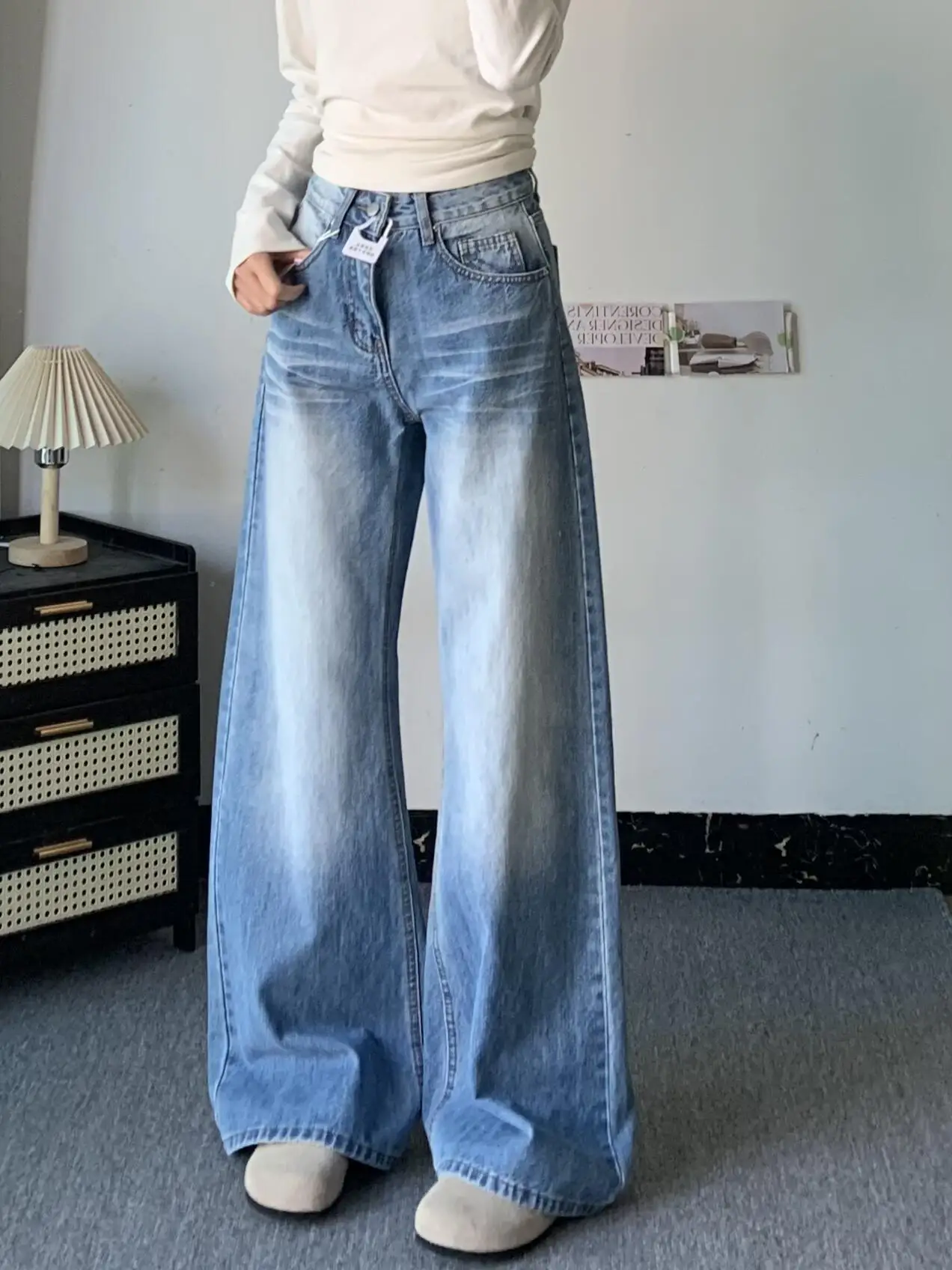 

American Retro Simple Basic Woman Jeans Fashion Street Casual Loose Women Jeans New Loose Slim Wide Leg Pants Female Chicly