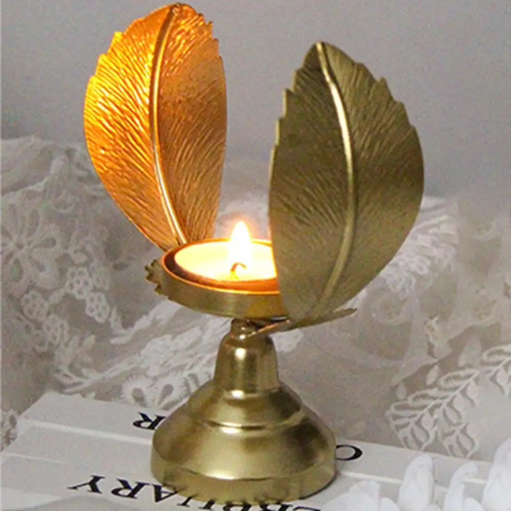 

Nordic style Rustproof Feather Shape Candle Holder Handmade Elegant Gold Aromatherapy Rack Metal Candlestick Home