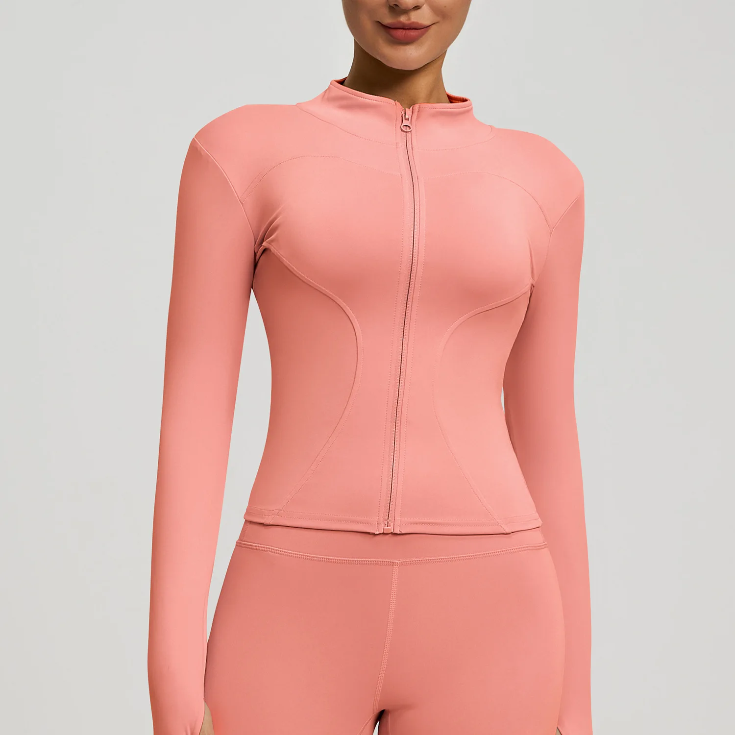 Figurbetonte Langarm-Yoga-Jacke für Damen, Atmungsaktiv im Europa- und Amerika-Stil für Aktivbekleidung