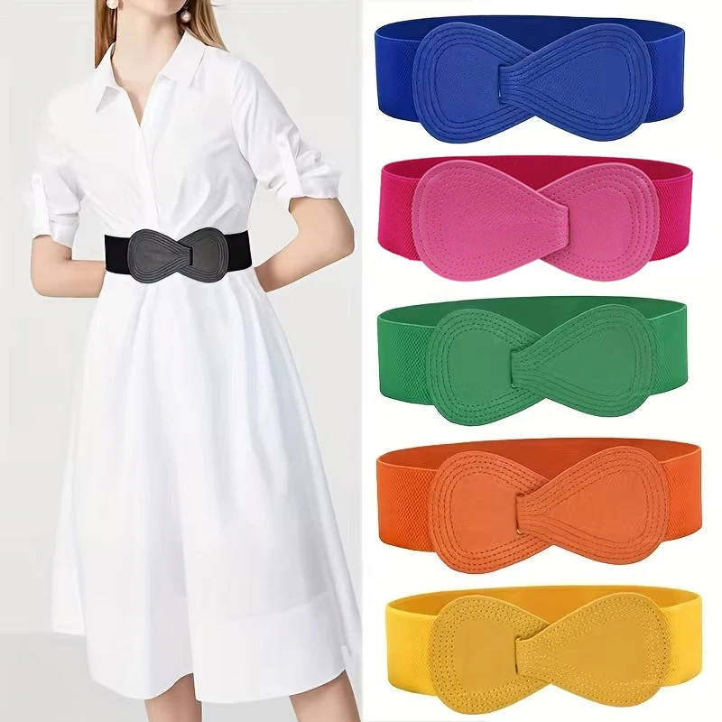 

Bows Belt for Women Wide Side Elastic Waistband Daily Commuting Dress Coat Decorative Fashion Simple Solid Bow Waist Accessories