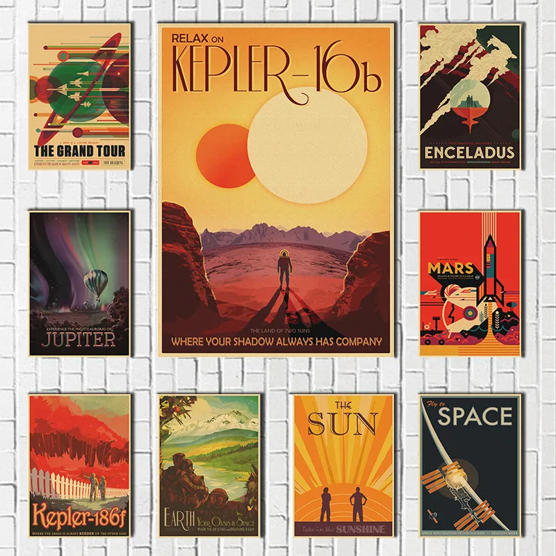 Space Visions of The Future Collection Posters Vintage Kraft Paper Wall Art Painting Home Decor Retro Poster