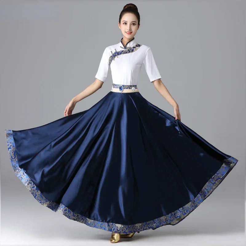 

Традиционный китайский женский костюм, современное тибетское танцевальное платье, тренировочная юбка, юбка-качели Hmong для выступлений