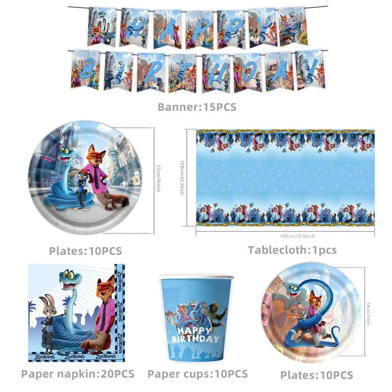 2026 Hot Disney Anime Zootopia 2 Theme Children'S Birthday Party Supplies Paper Plate Tissue Paper Cup Set Children Birthday Toy