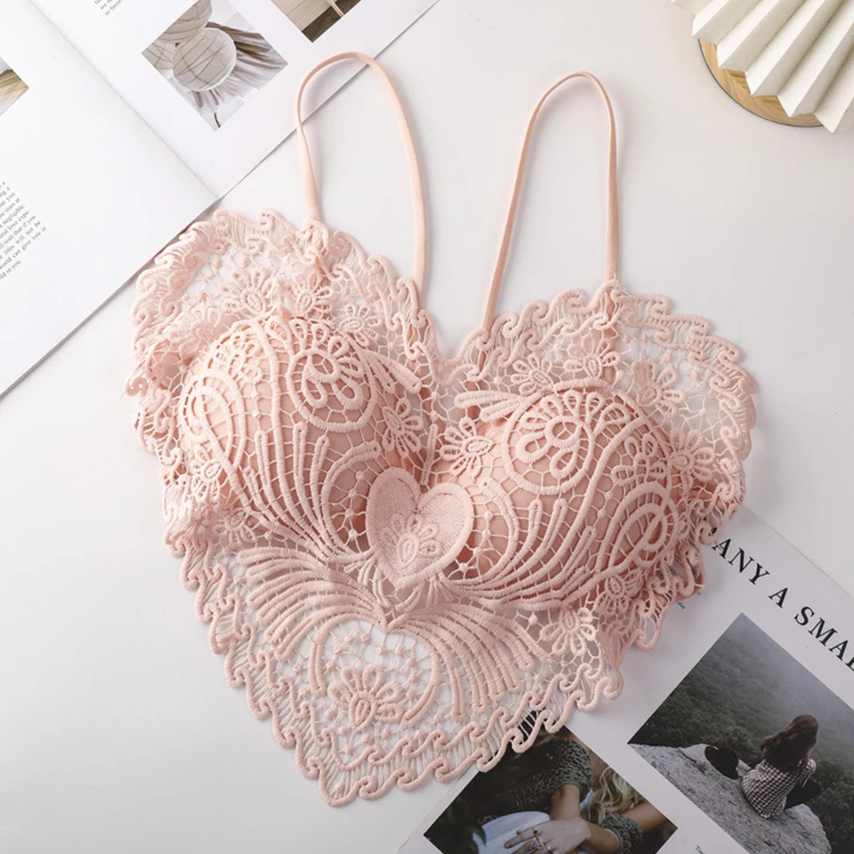 Heart-shaped Lace Bras For Women Sexy Backless Hollow-out Bralette Female Crop Top Underwear Chest Wrap Wireless Bra Brassiere