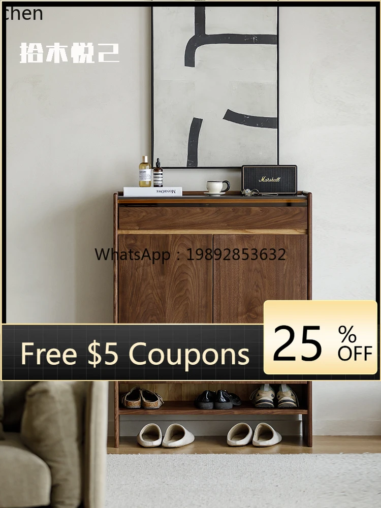 

ii black walnut shoe cabinet small apartment entrance all solid wood rock slab countertop locker