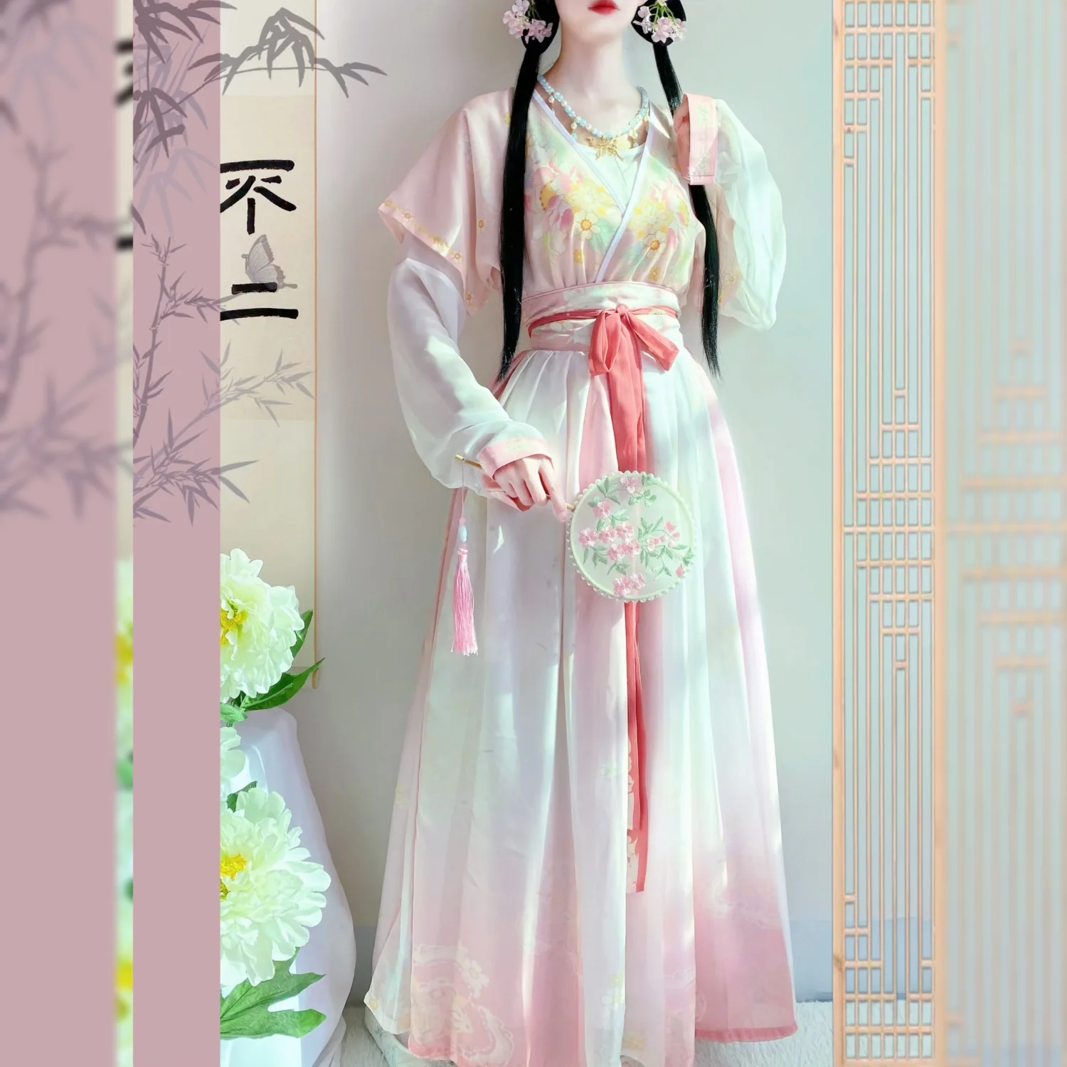 

‌ Комплект Hanfu династии Тан — женская Beizi и плиссированная юбка, древний китайский традиционный костюм, летняя праздничная одежда