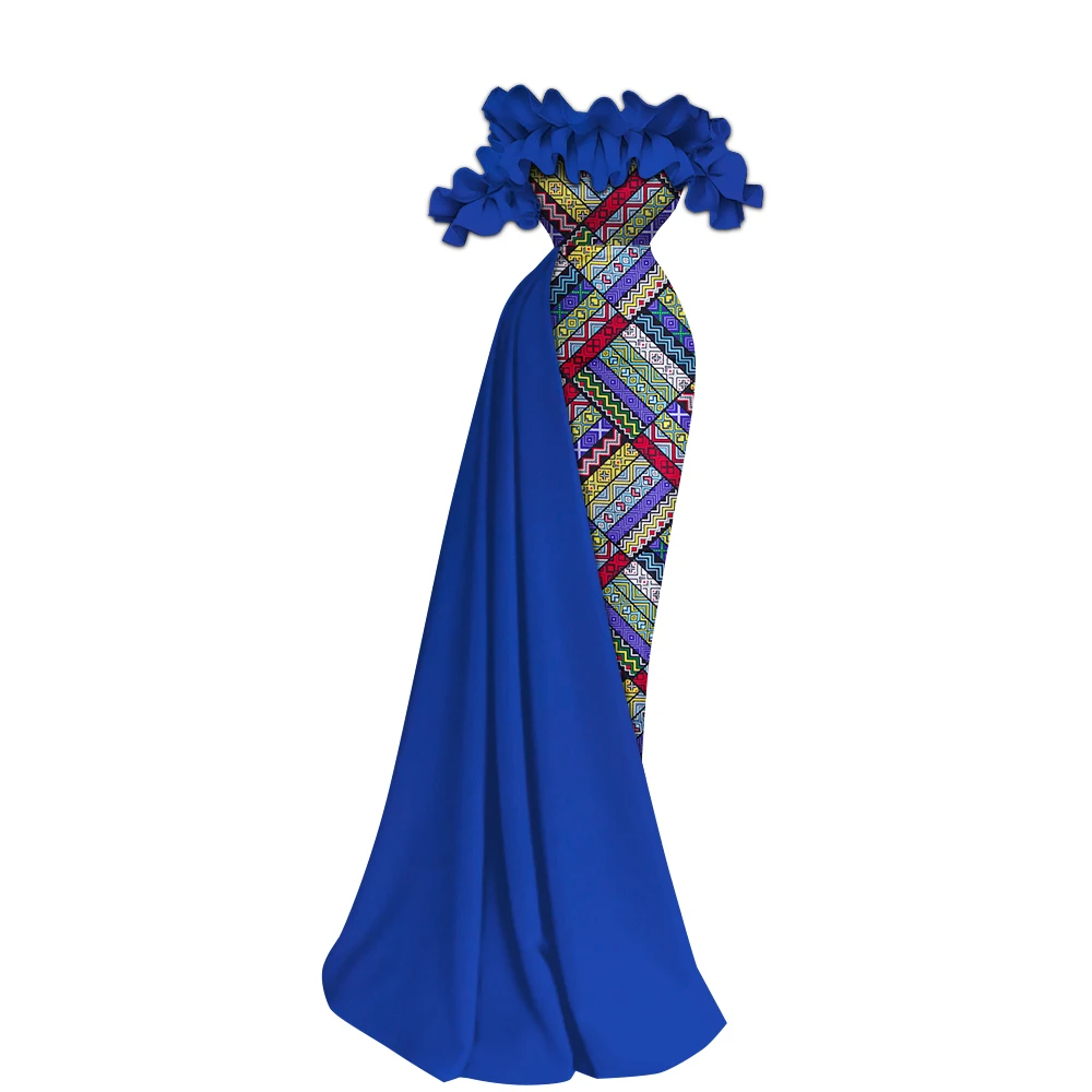 African Clothes Women Wedding One Word Collar Off Shoulder Dashiki Print Long Dresses for Elegant Lady Party Vestidos WY9818