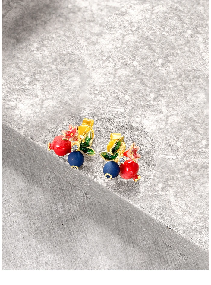 SANTUZZA Echte 925 Sterling Silber Ohrhänger für Damen, Exquisite Früchte, Blaubeeren & Granatapfel, Niedlicher Edel-Schmuck mit Emaille – Detail 5