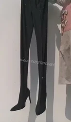 Pantaloni di cristallo nero da donna stivali lunghi in tessuto elasticizzato colori personalizzati Sexy grandi dimensioni Bling Hot pulcino Design di lusso scarpe autunnali in seta