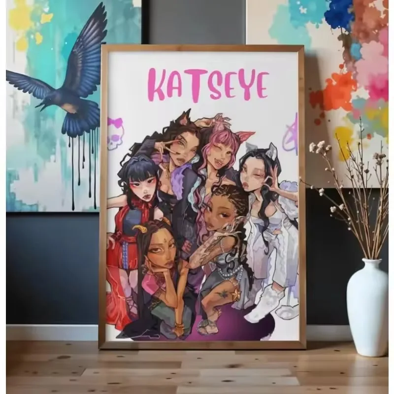 Популярный постер корейской K-pop группы K-Katseye: холст с изображением певиц, эстетичная картина для стен, декор для общежития, гостиной, дома, подарок для фанатов