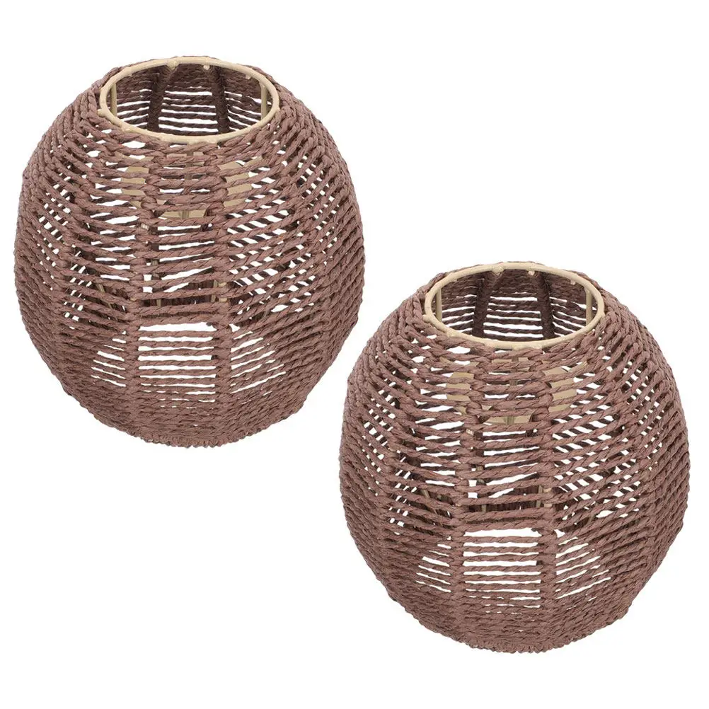 2Pcs Woven Pendant Lampshade Rustic Wicker Ceiling Light Shade Decorative Lamp Shade for Home Hotel Farmhouse Cafe