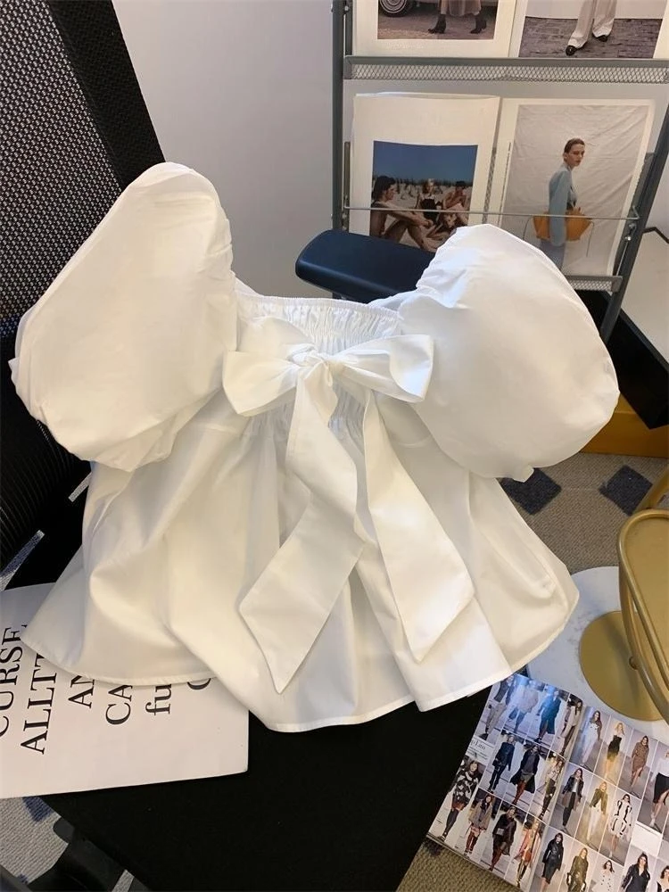 Girls French Bow Short Sleeve Shirt Summer Thin Lightweight Blouse for Big Kids Casual Short Length Top in Stock