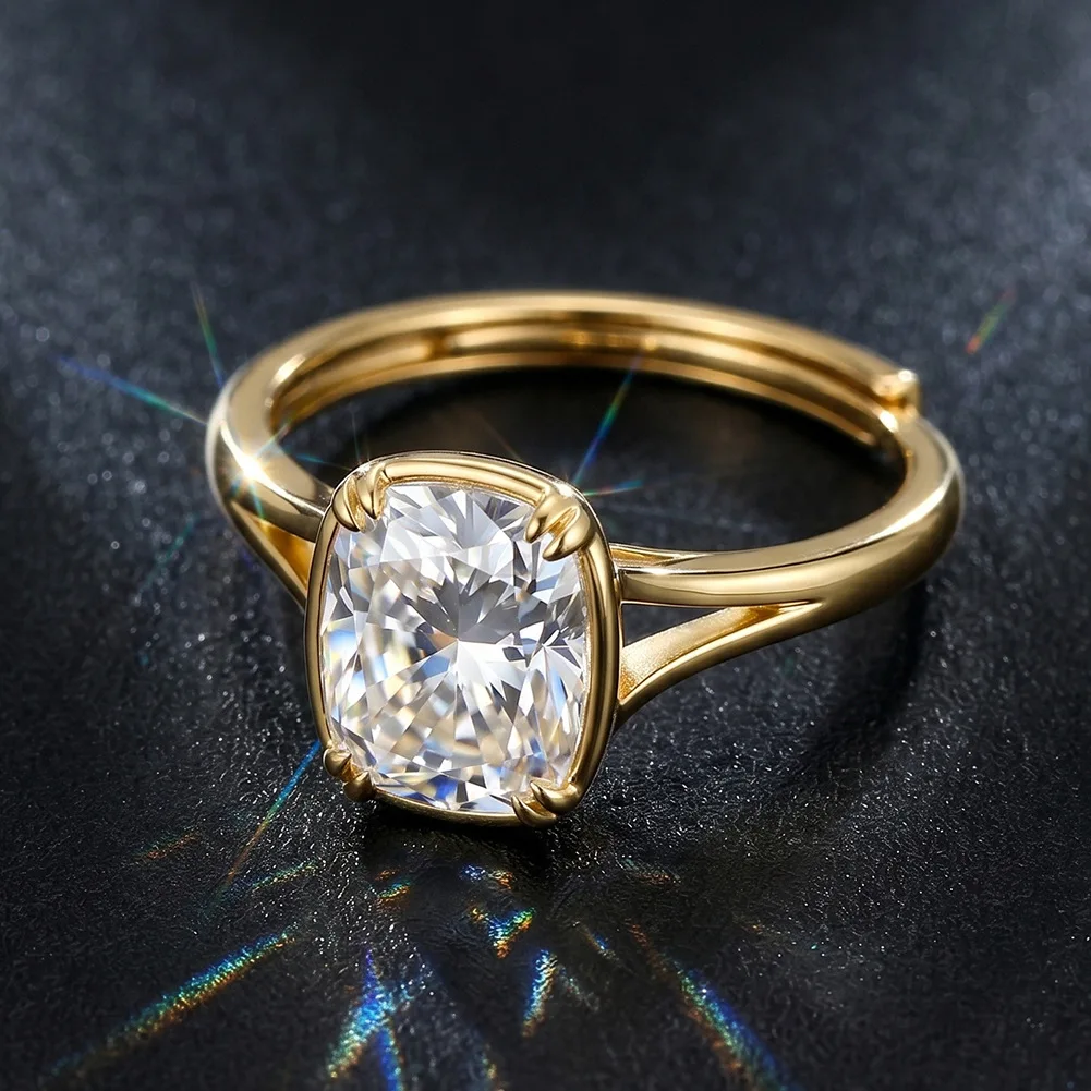 S925 Sterling Silver 1 Carat Square Moissanite Ring Four Prong Double Shank Paved Wedding Engagement Jewelry For Women view 2
