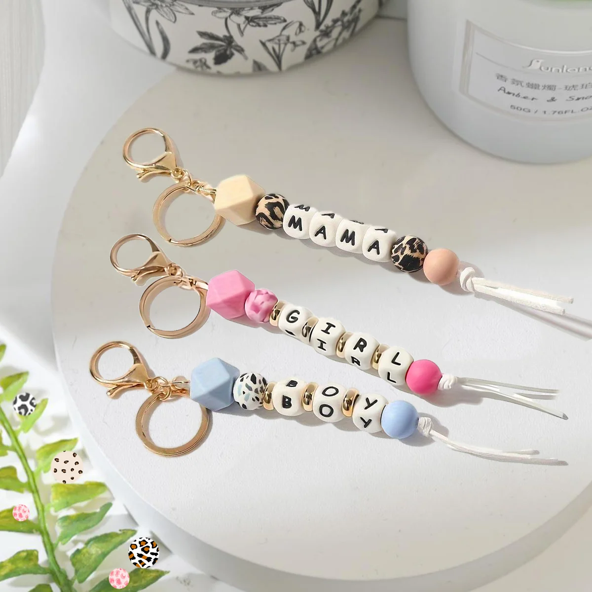 1 قطعة سلسلة مفاتيح حرف سيليكون اسم شخصي ، خرز الماس السيليكون الملون ، قلادة حقيبة/كوب ، هدية عيد الحب/عيد الميلاد #4