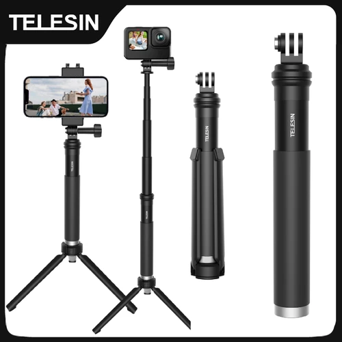 TELESIN 0,9 M aleación de aluminio Selfie Stick monopié trípode para GoPro Hero 12 11 10 9 8 7 6 Insta360 DJI OSMO acción para teléfono inteligente