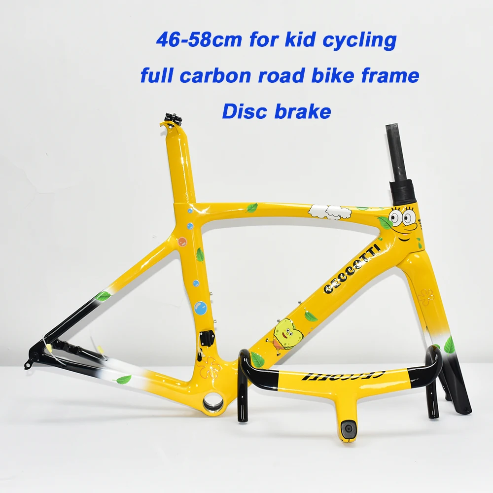 CECCOTTI Disc Brake Bicycle Frameset Full Internal Cable Design Roadbike Frame 46-58cm Carbon Frame for Kid Cycling