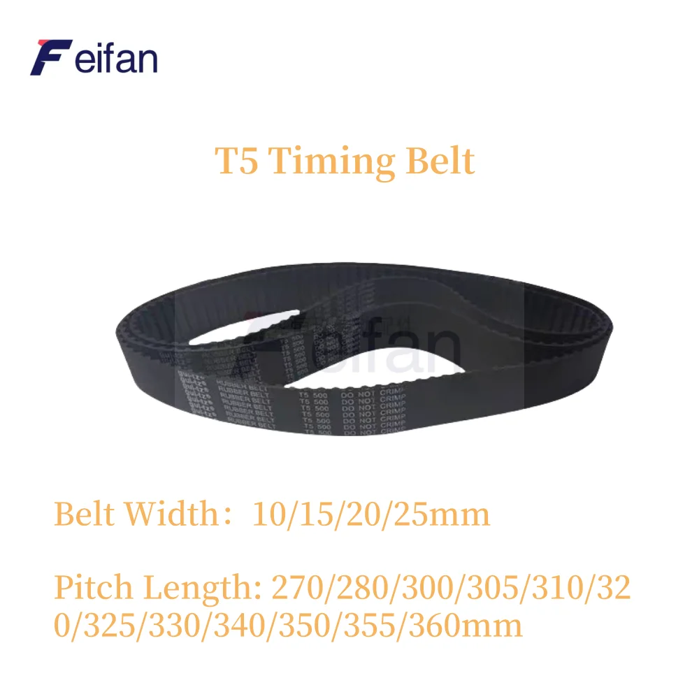

Feifan1pc-5pcs Metric Trapezoid T5 Timing belt Lp=270 275 280 290 295 300 305 310 320 325 330 340 345 350 355 360mm Width10-25mm