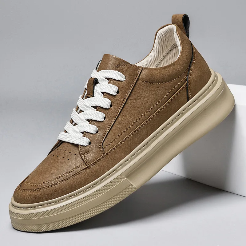 

New Breathable Genuine Leather Shoes Versatile Comfortable Soft Sole Trendy Anti-Slip Casual Sneakers Men's Fashion Trendy Shoes
