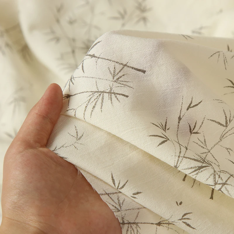 0.5m/1m/2m National Elegant Style Beige Ink Bamboo Printed Cotton Fabric Soft Breathable DIY Dress, Shirts, Pajamas, Bedding