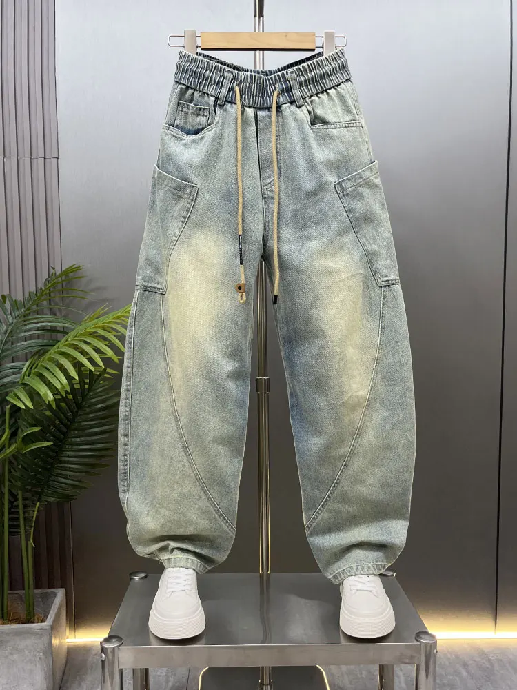 

Мужские джинсы с талией в стиле ретро, свободная посадка, повседневная рабочая одежда, осенний тренд, американские длинные брюки с высокой талией, прямой нож