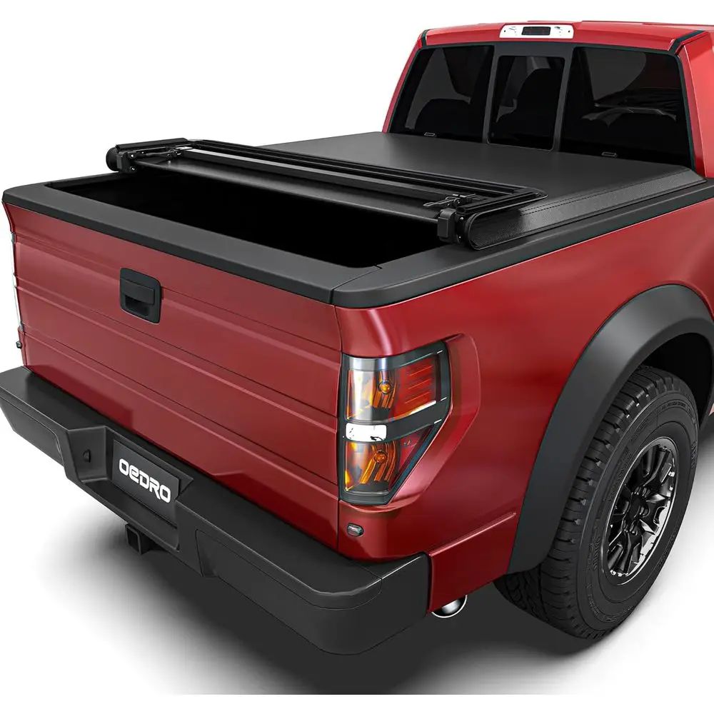 

Soft Quad Fold Tonneau Cover Truck Bed Covers Compatible with 2009-2014 F-150 F150 6.5ft Bed