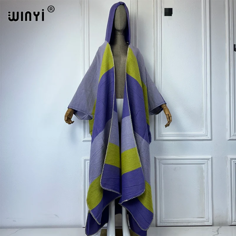 Winyi novo vestido de inverno roupas femininas casaco de alta qualidade solto grosso quente feminino kaftan casacos poncho vestido com capuz mop casaco abaya