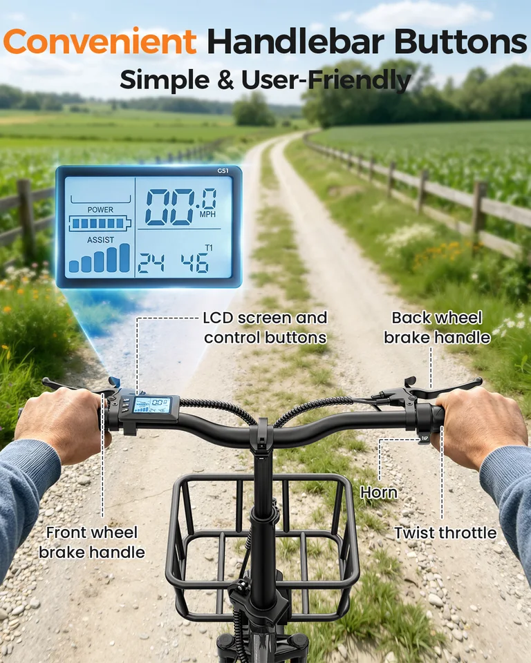 Spacewalk 1200W Peak Electric Trike for Adults, 48V 15Ah Battery 3 Wheel Electric Bike with 60 Miles Range, 18×3.0 Fat Tires, Dual Disc Brakes, Rear Cargo Basket, Adjustable Comfort Seat, Folding E Tricycle for Seniors-Black image 8