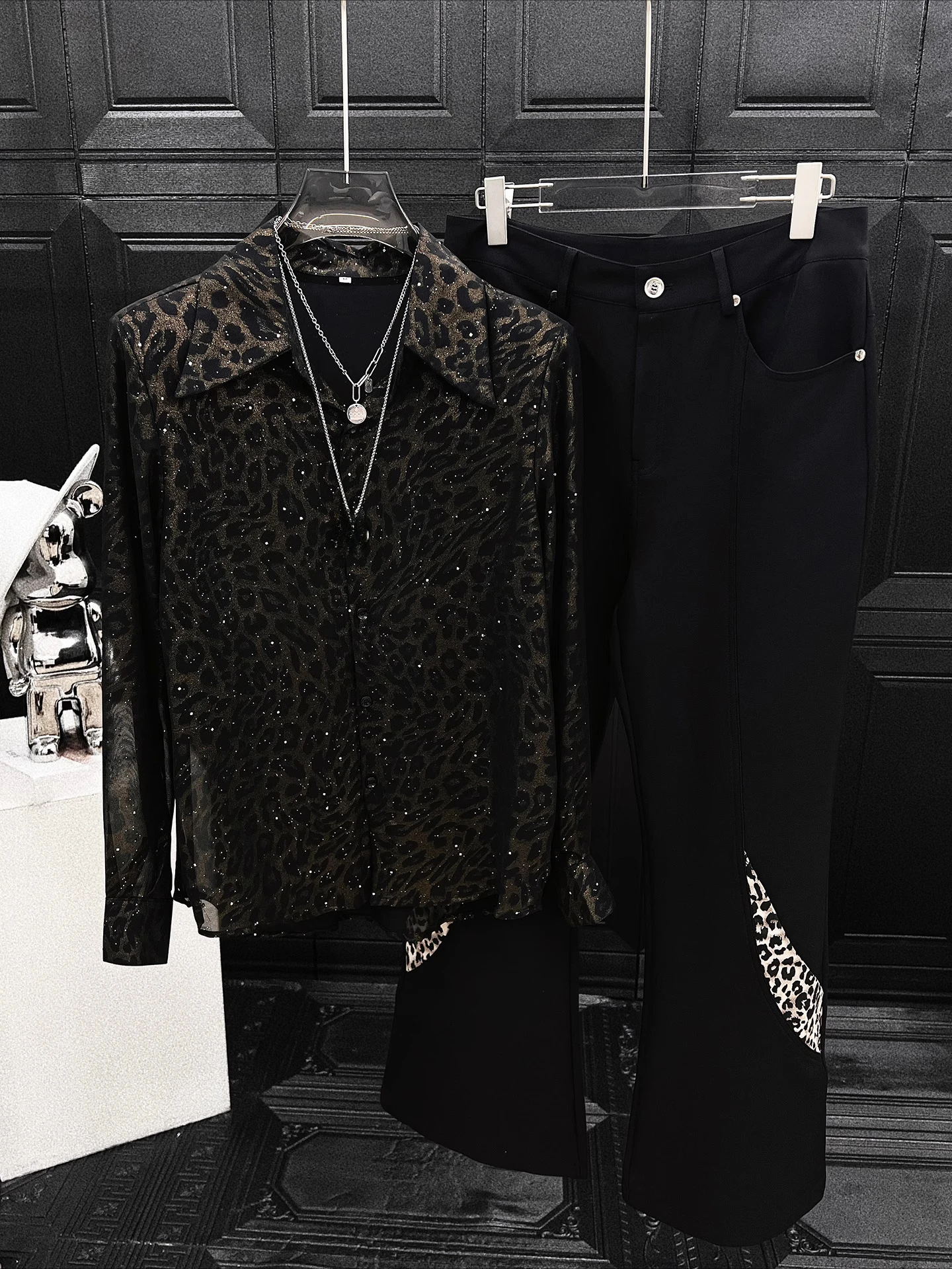 Trendy Retro Hot Diamond Long Sleeve Shirts Men's 2025 Summer New Fashion Tops Male Handsome Leopard Print Quick-drying Shirt