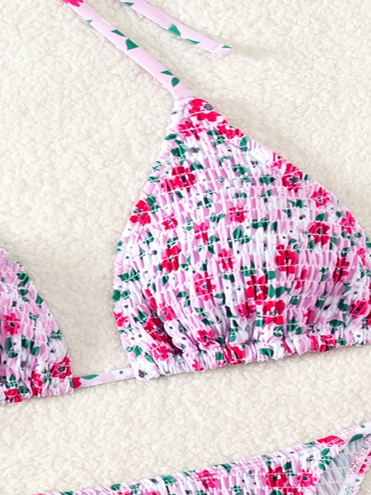 Flower Print 2-piece Swimsuit for Women Triangle Bra Suspender Backless Bikini Set Low Waist Thong Beach Vacation Swimwear 2024