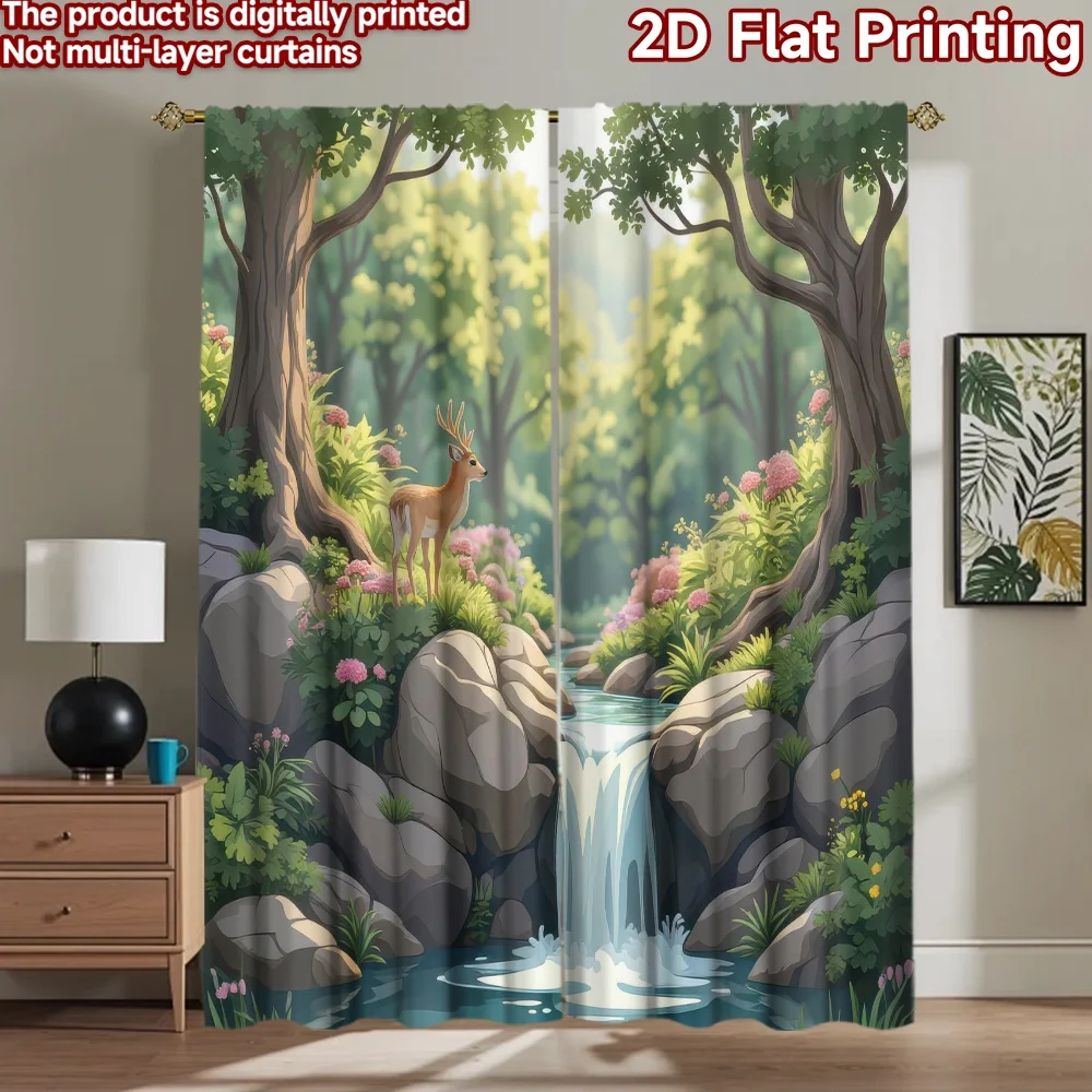 

1pc 2D flat Photography Backdrop Background Banner Deer by Tranquil Waterfall 100% Polyester Birthday Party for Holiday