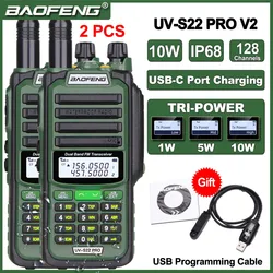 2pcs Baofeng UV-S22 PRO V2 IP68 Waterproof True 10W Walkie Talkie USB Type-C Charger Powerful UHF VHF Long Range UV-68 Pro Radio