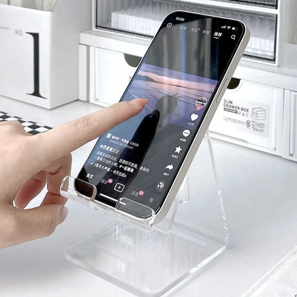 

2Pcs Simple Acrylic Cell Phone Holder Clear Rack Minimalist Lazy Phone Stand Ins Style Universal Smartphone Bracket for Desktop