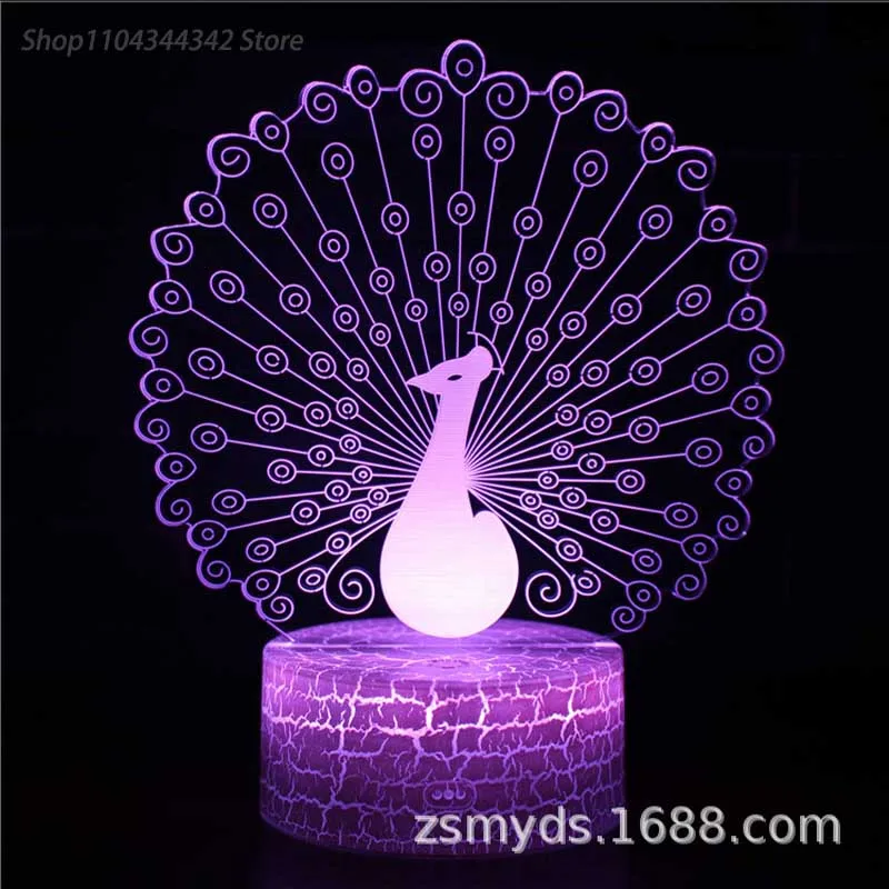 3D Acrylic Creative Peacock Night Light Living Room Bedhead Creative Parent Child Toy Gift Display Light USB Atmosphere Light