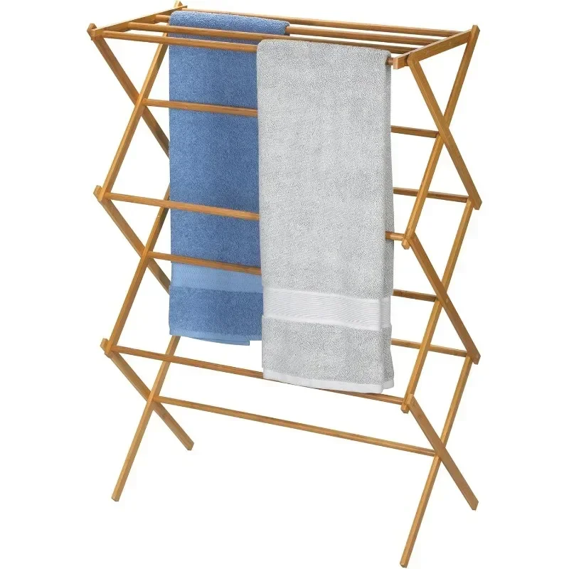 

SAT Bamboo Folding Clothes Drying Rack, Upscale Laundry Rack with 11 Dowels