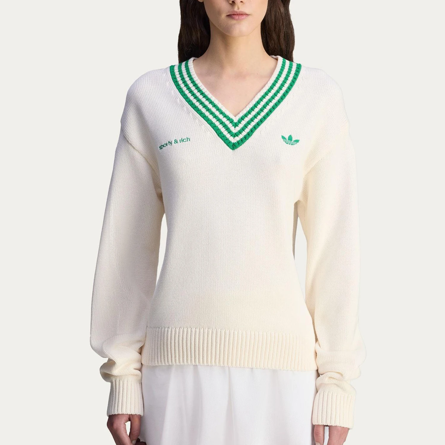 

Оригинальный женский повседневный спортивный свитер Adidas с V-образным вырезом и трилистником, прочный трикотажный свитер JL7195