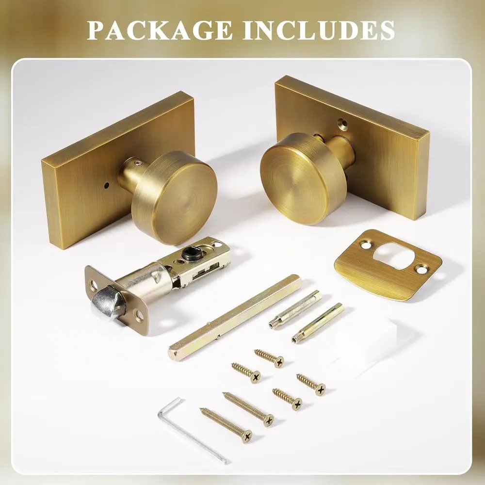 Vintage Style Brass Door Knobs with Lock for Interior Privacy in Rectangular Design