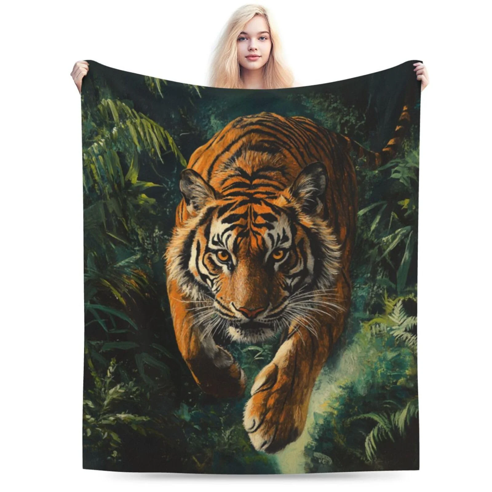 

VIKAMA Jungle Tiger Blanket Waterproof Machine Washable Camping Picnics, Home Leisure Wild Healing Instagram-Worthy Vibes