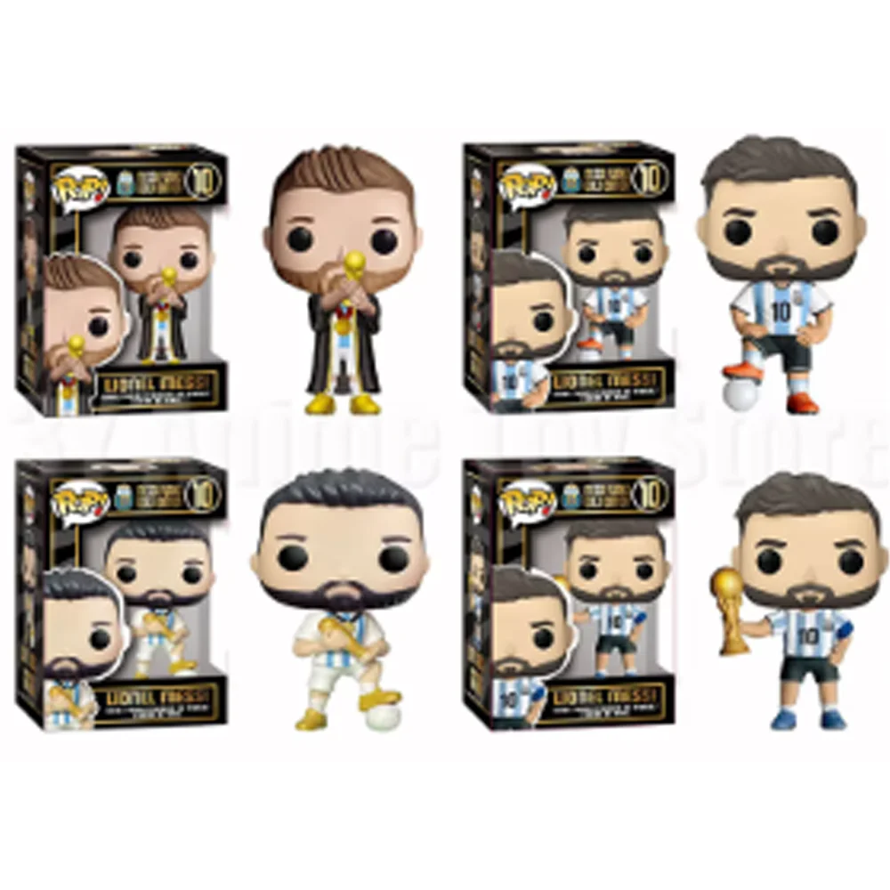 Funko Pop Figure Messi Anime Figure Soccer Superstars Messi Funko Gold Edition Model Doll Q Version Ornament Toy Christmas Gifts