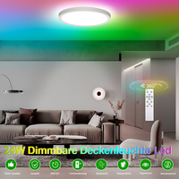Modern RGB Led Flush Mount Ceiling Light with Remote Control 11.8 Inch 24W 2400LM 3000-6500K Dimmable Round White Ceiling Lamp