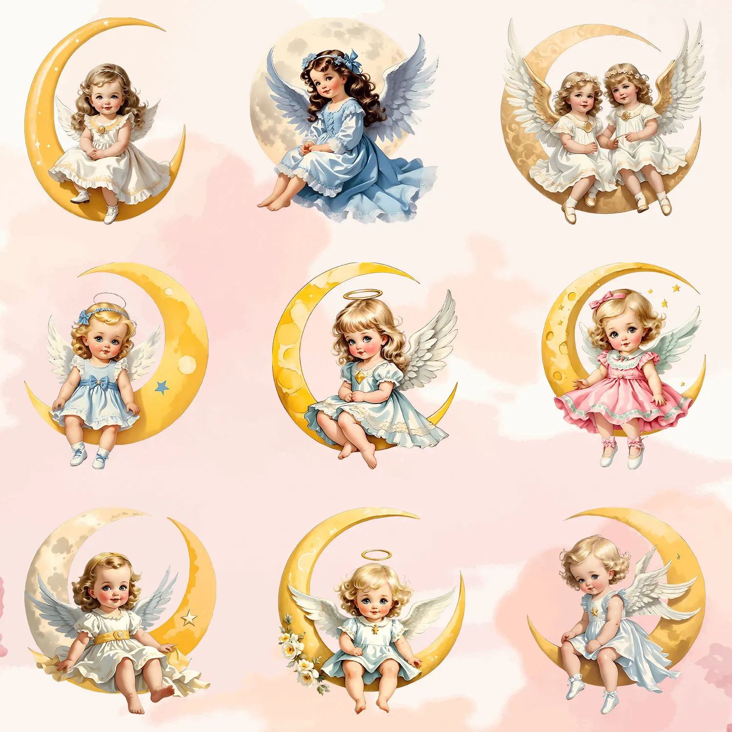 Moon Cute Girl Beautiful Angel Playful Sticker Iron on Patches Applique for Cloth High quality adhesive backing DIY