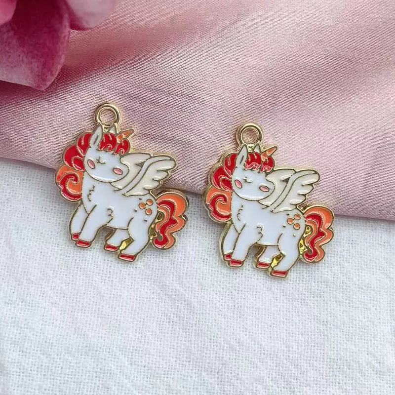 10Pcs Gold Plated Rainbow Enamel Unicorn Charm Pendant Jewelry Making Earrings Bracelet Necklace Accessories DIY Craft Charms - view 5