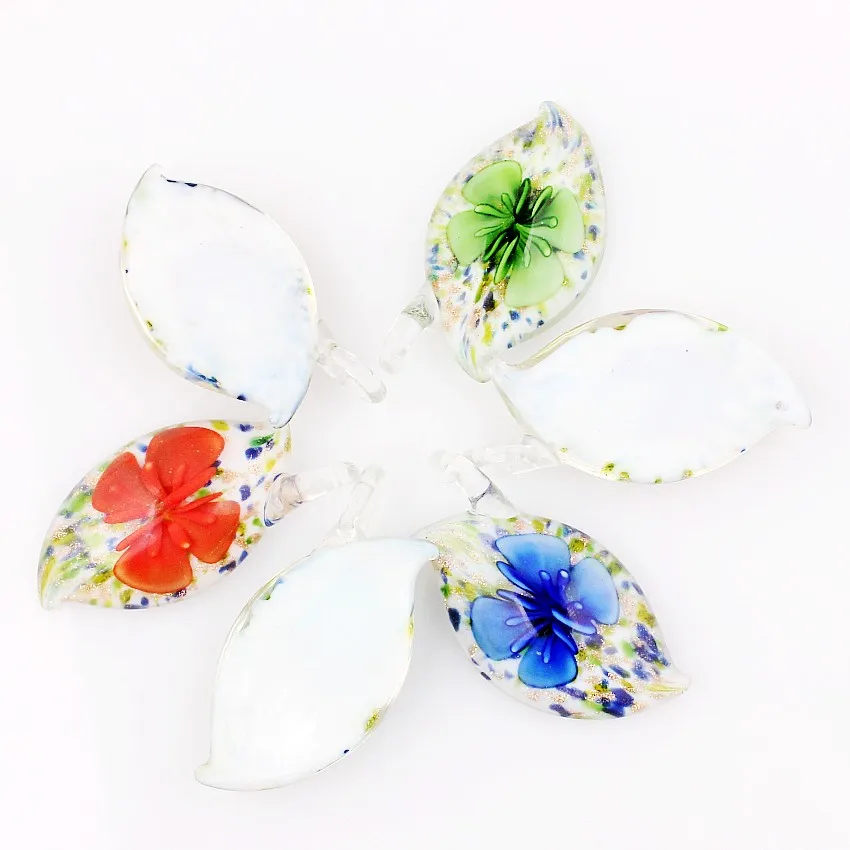 Qianbei Flower Pendant Wholesale 6pcs Handmade Murano Lampwork Glass Mix Color Fit Necklace Fashion Jewelry Gifts