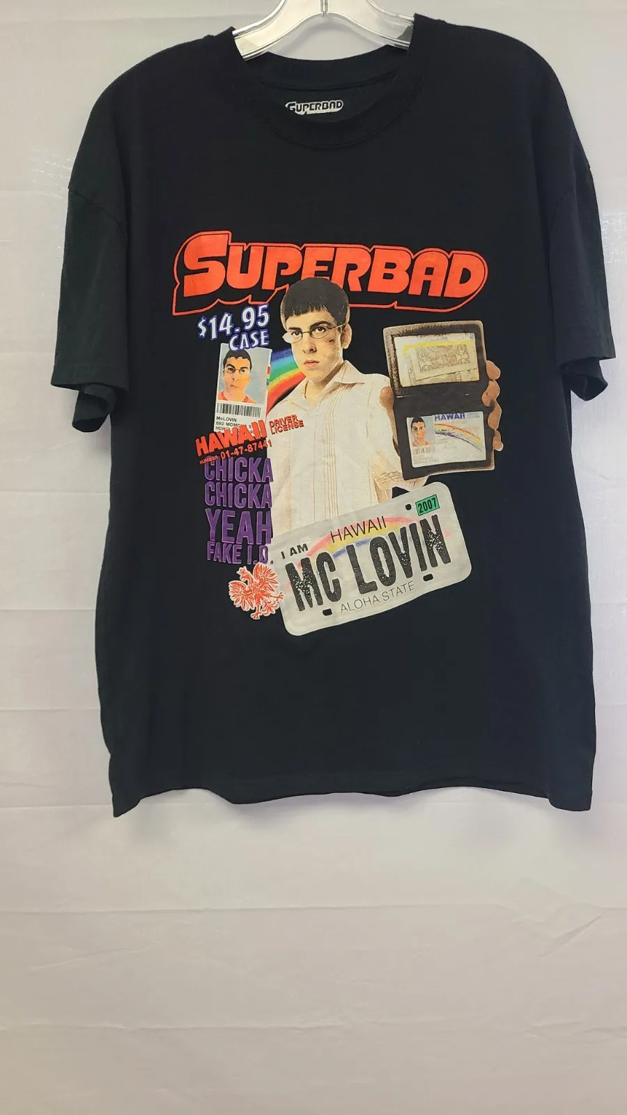 Superbad Mens Sz XL McLovin Vintage Black Shirt EUC Merch Officially Licensed Oversize T-Shirts Football Shirts 2025 Short