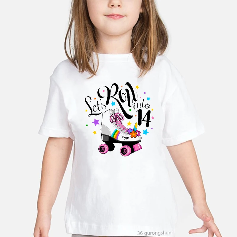 Unicorn, Cool Roller Skate2-14th Birthday T-Shirt Fashion Harajuku Girls T-Shirt For Kids Birthday Gift Clothing Summer Kids Tsh