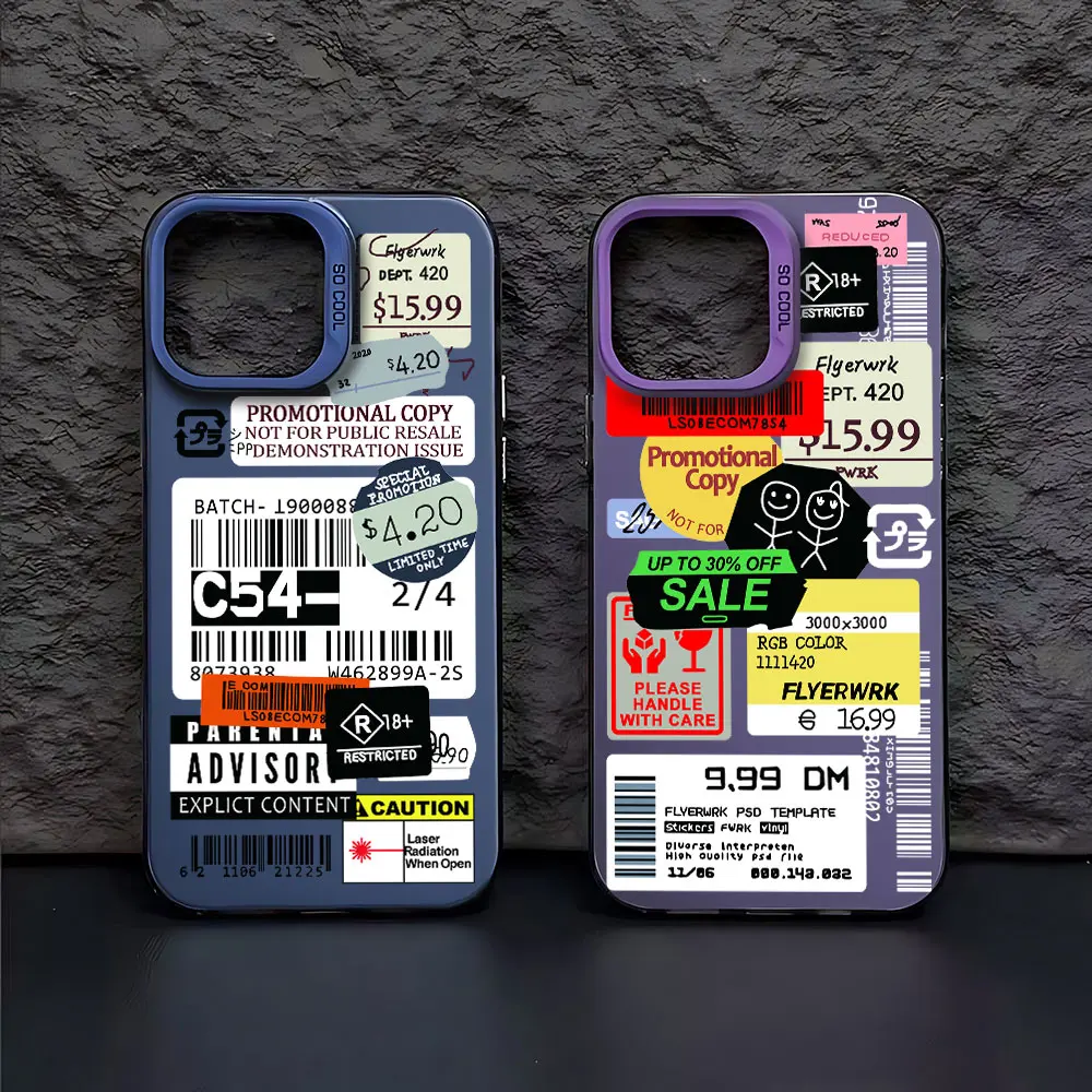 Luxury Stamp Label Barcode Case for Samsung A73 A72 A55 A54 A53 A35 A34 A33 A32 A30 A24 A23 A22 A14 A05 4G 5G Matte Shockproof