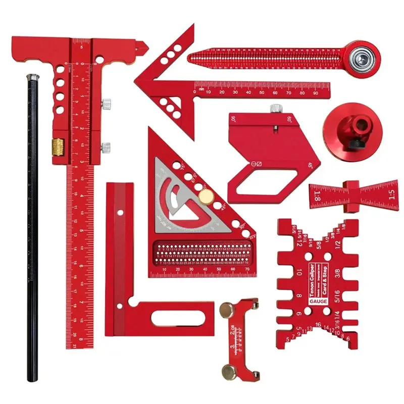 24-Hour Delivery Woodworking Square Kit 10Pcs Includes T-Square Positioning Block Compass Comprehensive Honing Guide